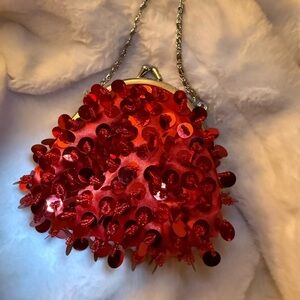 Glamorous Met Gala Red Sequin Clutch shoulder bag